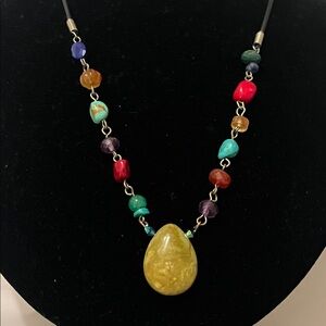 Multicolor Beaded Necklace with natural stones and crystals toggle clasp